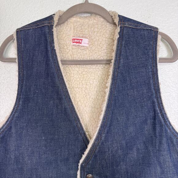 Vintage Levis Vest Mens Medium Denim Sherpa Lined Orange Tab Western Vtg 70s - Picture 6 of 16